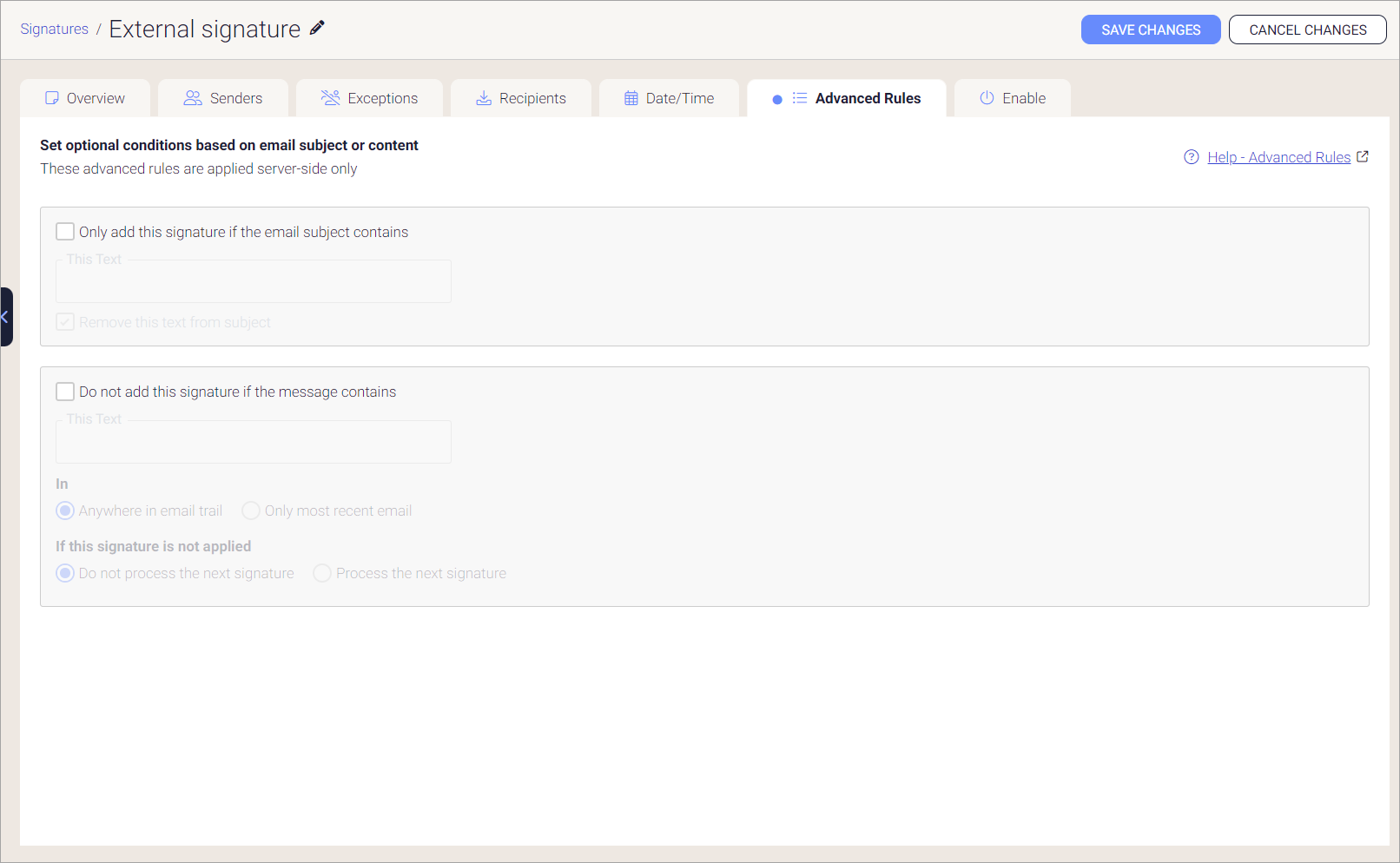 Advanced Rules for serverside signatures Exclaimer Knowledge Base